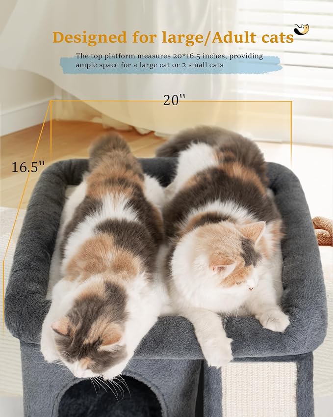 14'' Cat Tree Tower for Indoor Large Adult Cats, 20x16.5'' Big Perch Bed - Image 2