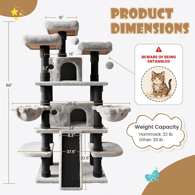 SHA CERLIN 68 Inches Multi-Level Large Cat Tree - Image 7