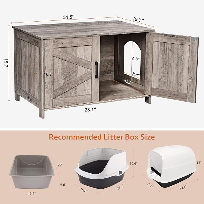 Homhedy Cat Litter Box Enclosure, Wooden Cat Washroom Furniture - Image 4