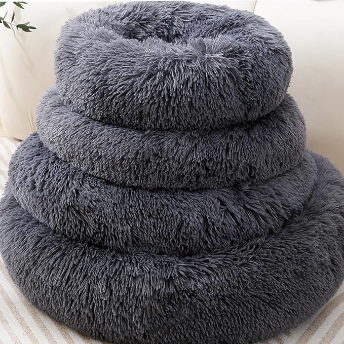 Calming Donut Cat Bed Dog Bed Round Plush Pet Cushion Fluffy Rabbit Cave Warm - Image 4