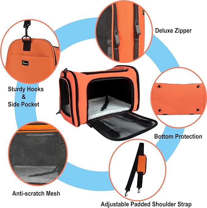 Soft Sided Carrier for Small Medium Cats Dogs, TSA Airline Approved Collapsible - Image 6