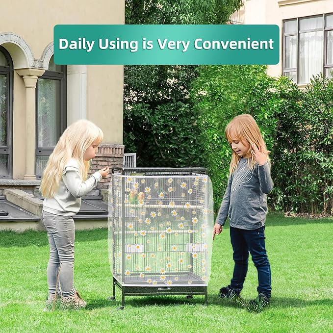 Large Bird Cage Cover, Bird Cage Seed Catcher, Adjustable Soft Airy Nylon Mesh - Image 4