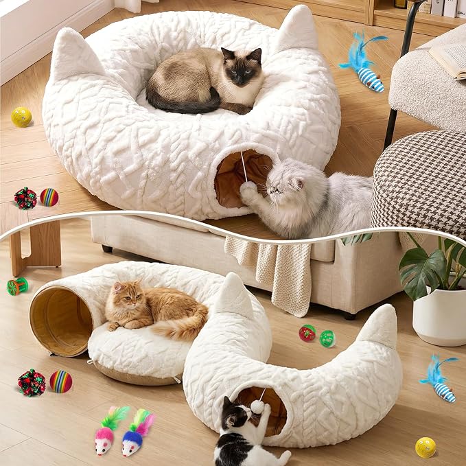 OurWarm Cat Tunnel Bed for Indoor Cats, Soft Plush Cat Donut Tunnel - Image 7