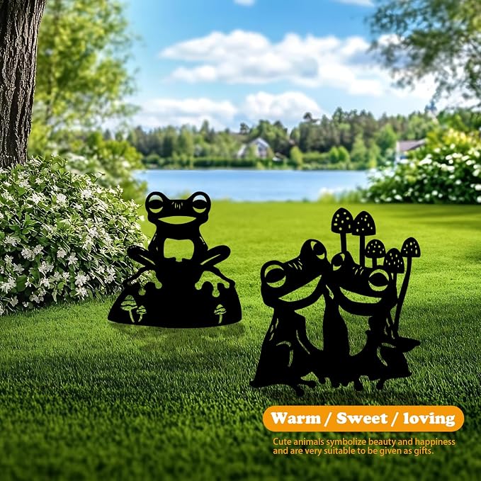 3 Pack Frog Metal Garden Decorative Stakes, Weather Proof Silhouette Statues - Image 2