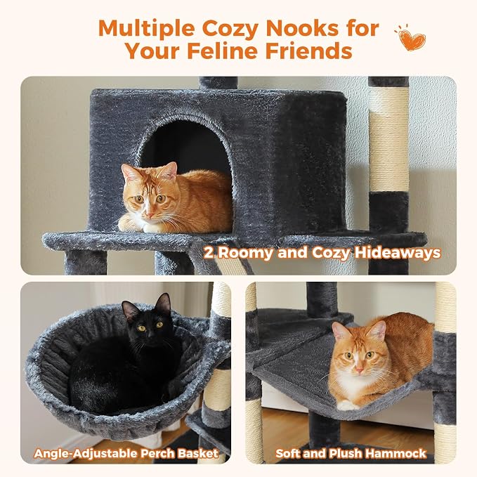 70.8" Tall Cat Tree for Large Cats, 2 Top Perches, Big Condo, Large Hammock - Image 3