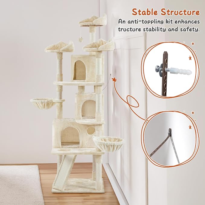 Yaheetech 76.5in Multi-Level Large Cat Tree, Big Cat Tower - Image 9