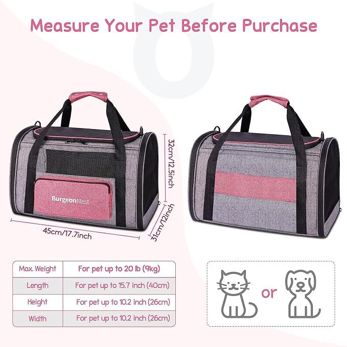 BurgeonNest Cat Carriers for Medium Puppy Under 25 lbs, Pet Carrier for Cats - Image 2