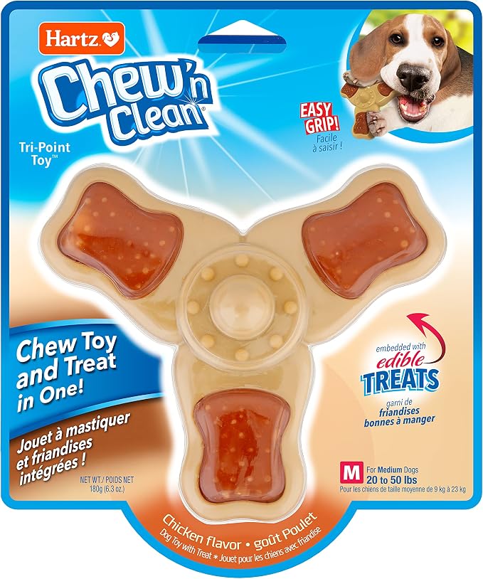 Hartz Chew ‘n Clean Chew Toy and Treat in One Chicken Flavored Tri-Point Dog Toy by Hartz