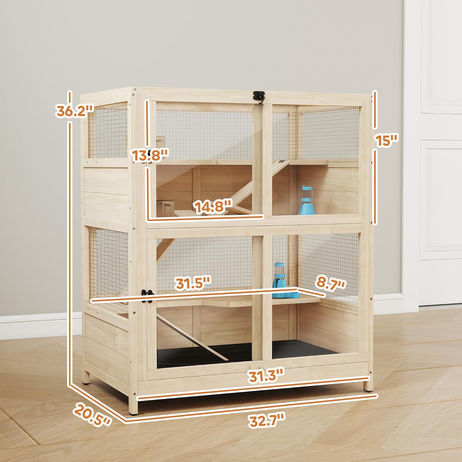 PawHut Wooden Hamster Cage, 33" x 21" x 36" - GlobalHabitat Supply