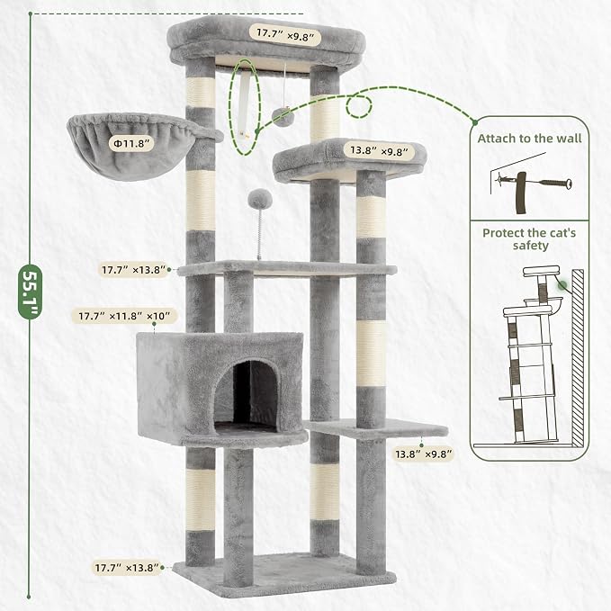 Cat Tree for Indoor Cats, 55.1 inch Cat Tower - Image 7