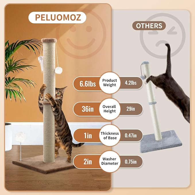 36'' Tall Cat Scratching Post, Large Sisal Scratch Post - Image 4