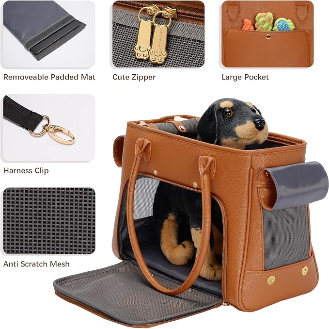 Fashion Pet Carrier Purse for Small Cat and Dog, Luxury Pu Soft-Sided Tote Bag - Image 4
