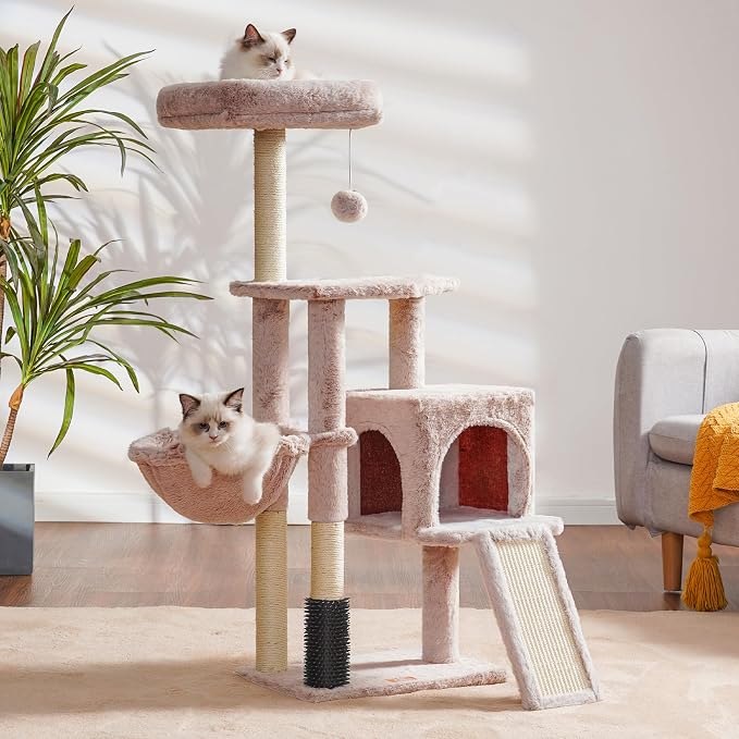 Heybly Cat Tree with Cat Self Groomer Brush, Cat Tower Condo - Image 2