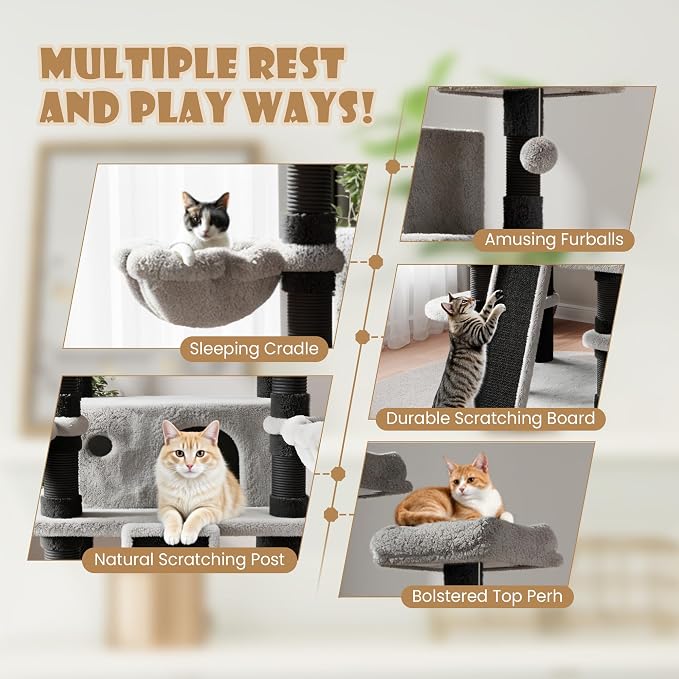 SHA CERLIN 68 Inches Multi-Level Large Cat Tree - Image 3