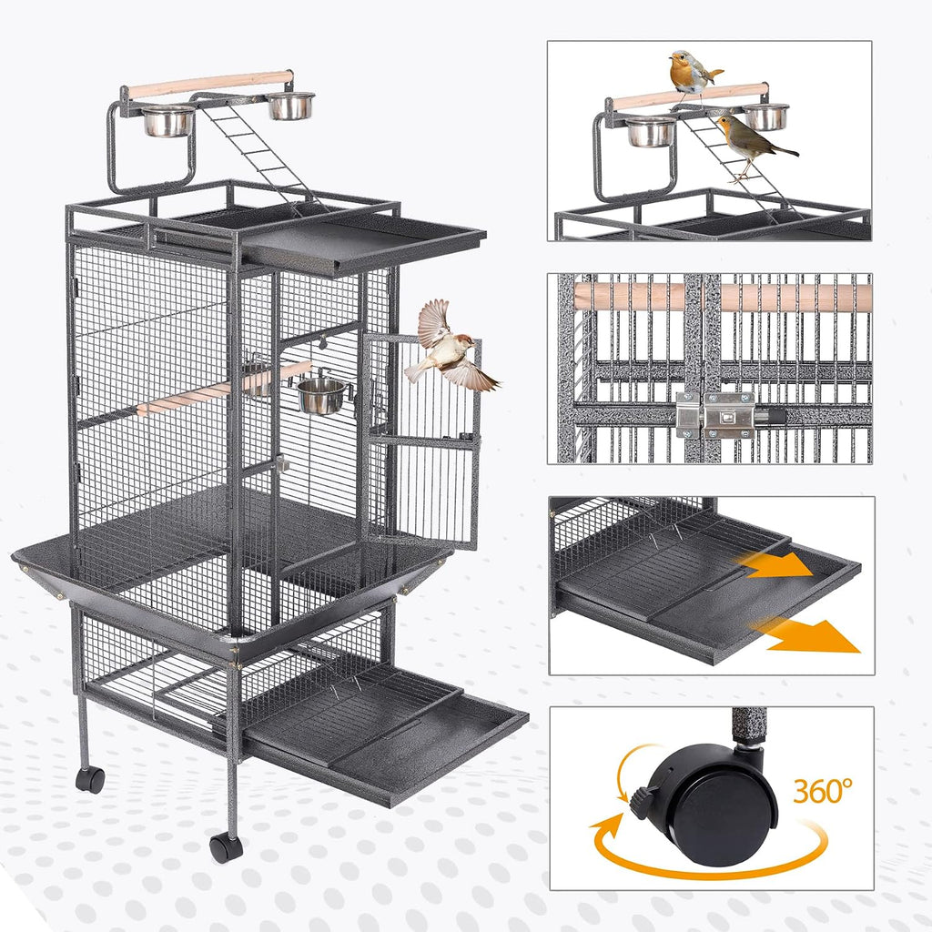 HSM 62 Inch Wrought Iron Bird Flight Cage with Rolling Stand - GlobalHabitat Supply