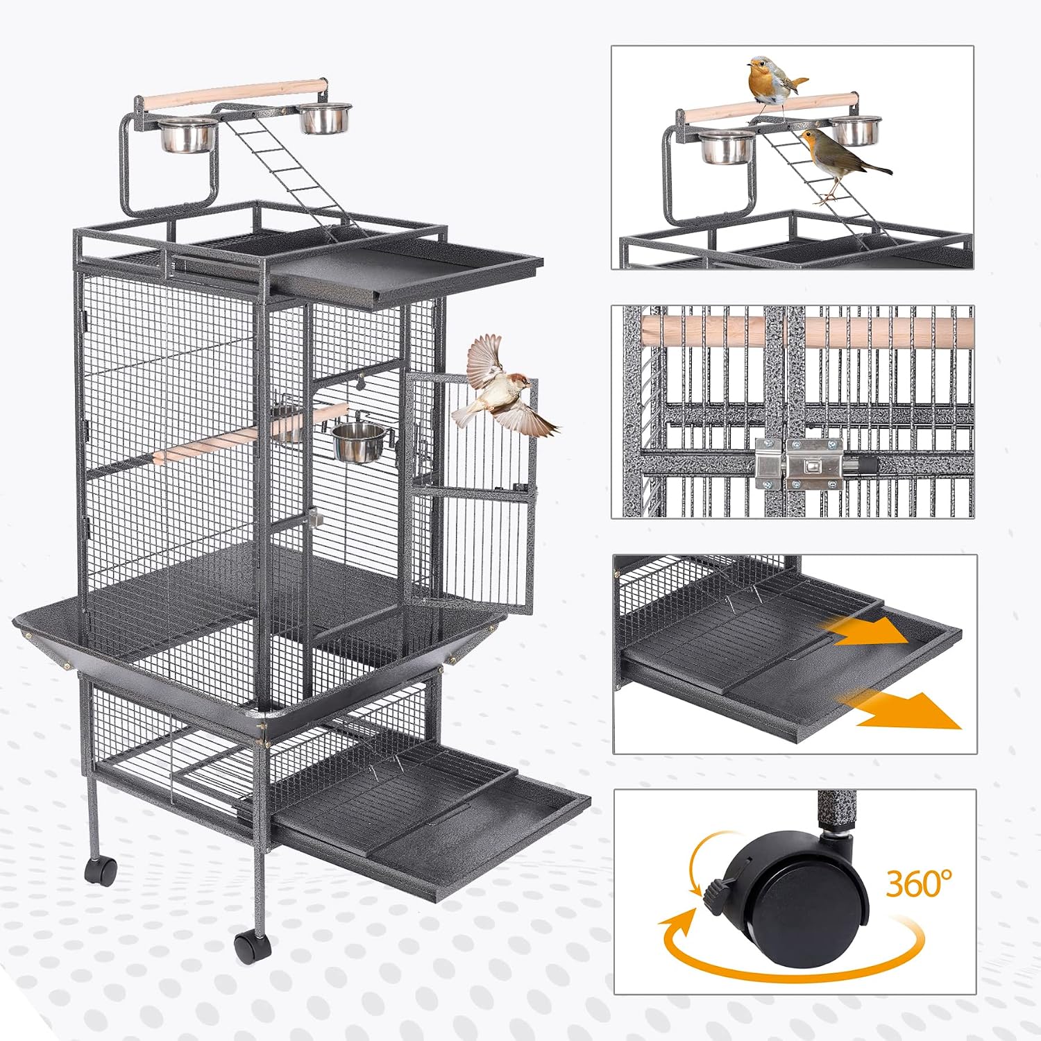 HSM 62 Inch Wrought Iron Bird Flight Cage with Rolling Stand - GlobalHabitat Supply