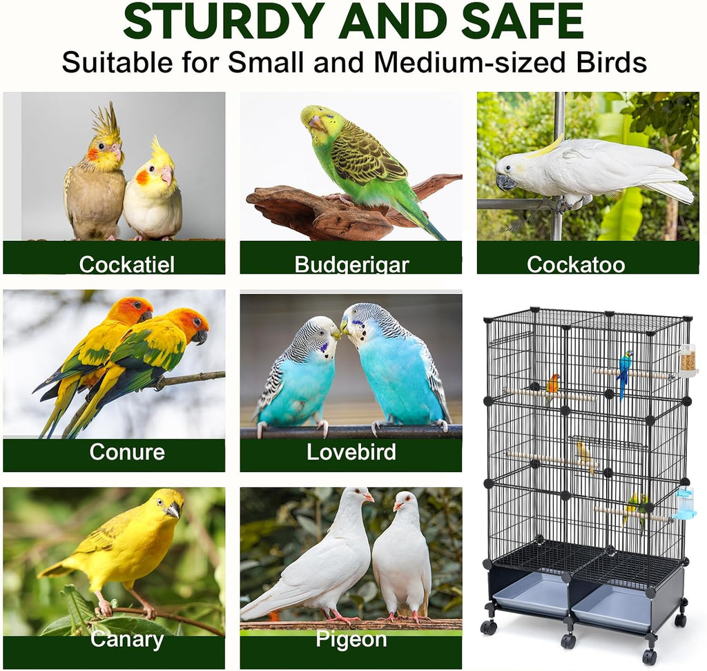 VISCOO 46-Inch Metal Bird Cage with Wooden Perches - GlobalHabitat Supply
