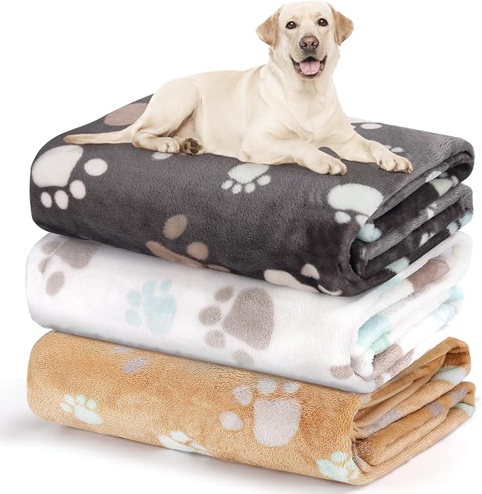 Dog Blanket for Large Dogs 3 Pack Dog Cat Flannel Blankets Washable Soft Pet by Gowyeg