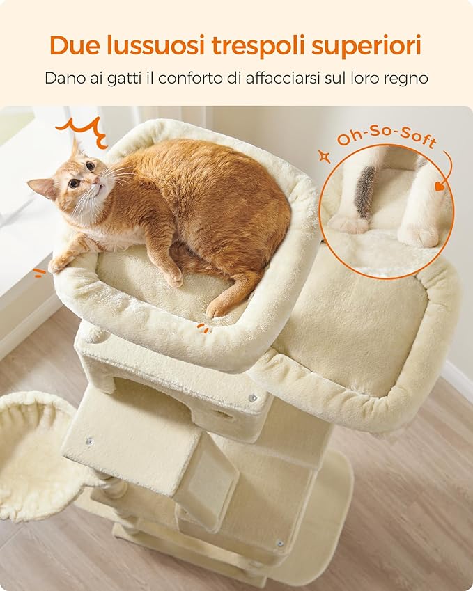 Feandrea Cat Tree, 81.1-Inch Large Cat Tower, 2 Perches, 2 Caves - Image 3