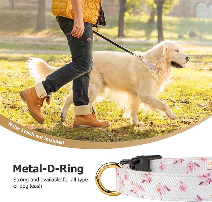 Cotton Handmade Dog Collar Cute and Distinctive Patterns White Flower