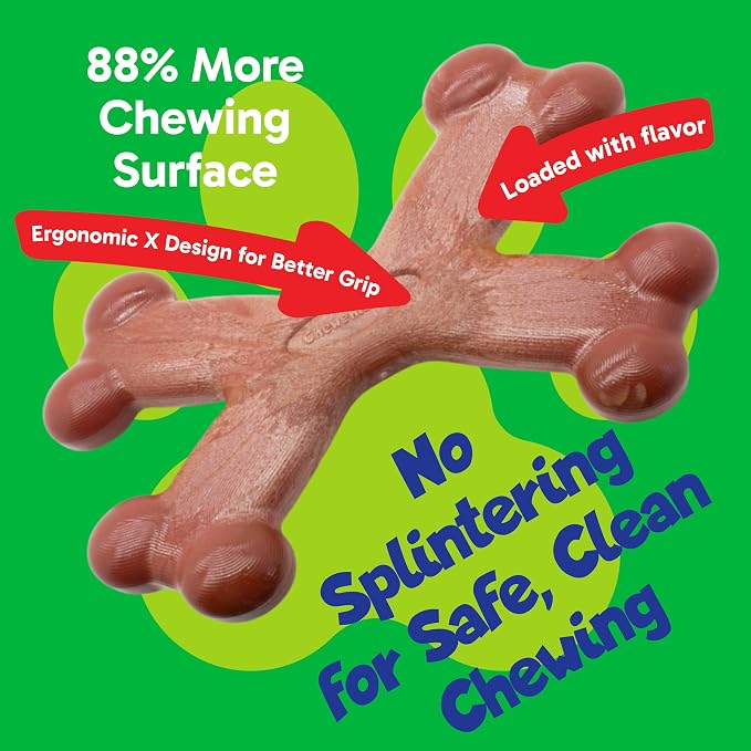 Chew’EMS X Bone Dog Chew Toy for Aggressive Chewers – Long-Lasting Bacon Flavor - Image 2