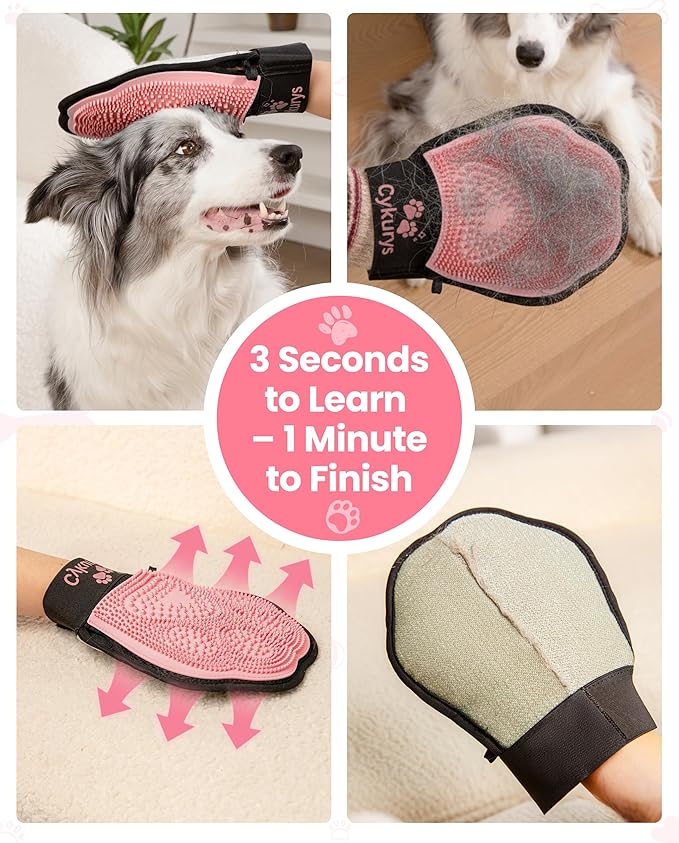 Pet Hair Removal Glove for Dogs & Cats, 2-in-1 Double-Sided Pet Grooming Tool - Image 4