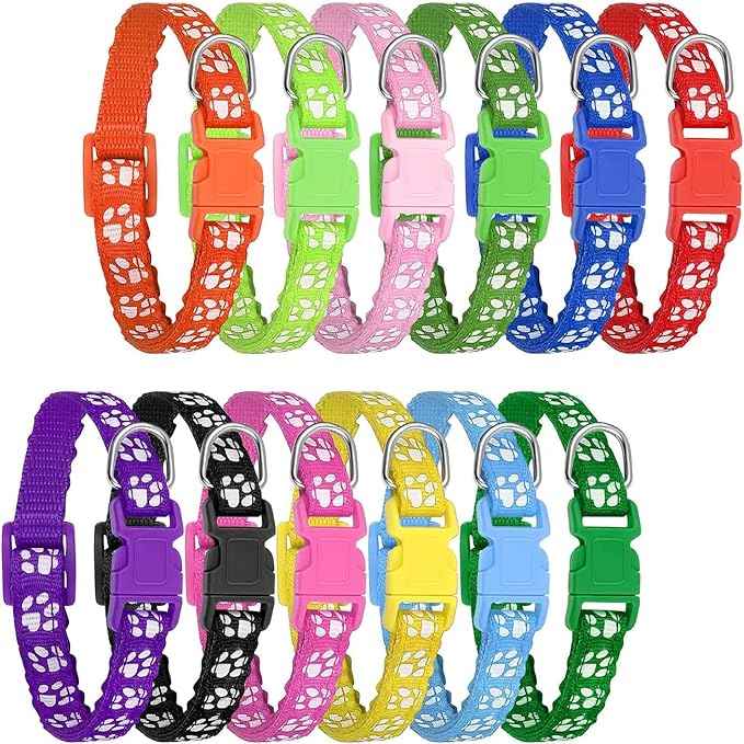 12 Pack Puppy Collars for Litter, Adjustable Puppy ID Collars Soft Nylon