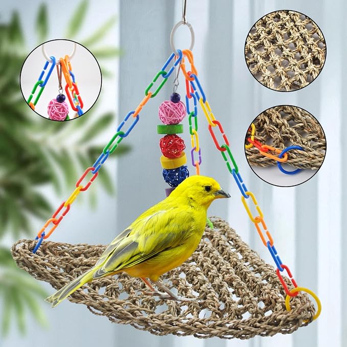 Large Seagrass Mat for Birds, Triangle Cockatiel Seagrass Hammock Natural Woven - Image 3