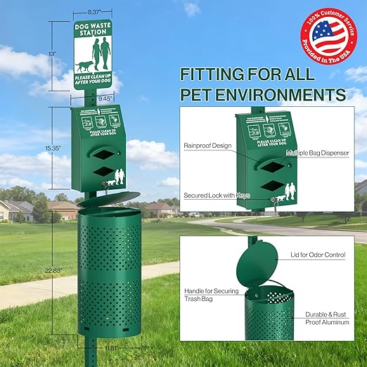 POCHAR Dog Waste Station Outdoor, Aluminum Rustproof Pet Poop Station - Image 3