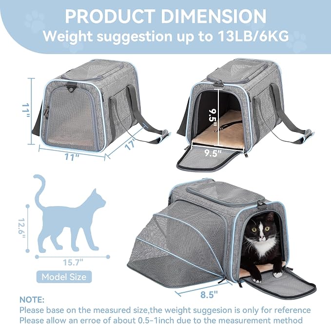 Petsfit Expandable Cat Carrier Dog Carriers, Airline Approved Soft-Sided - Image 2