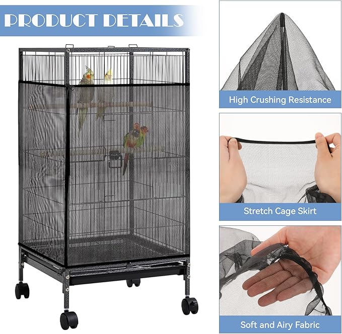 Large Bird Cage Seed Catcher 31 x 118 inches Adjustable Bird Cage Net Cover - Image 3