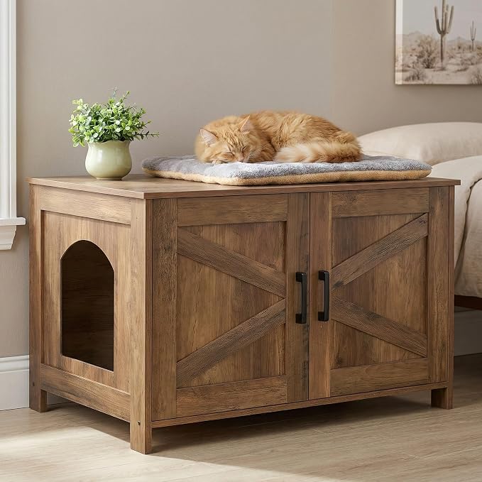 Homhedy Cat Litter Box Enclosure, Wooden Cat Washroom Furniture - Image 6