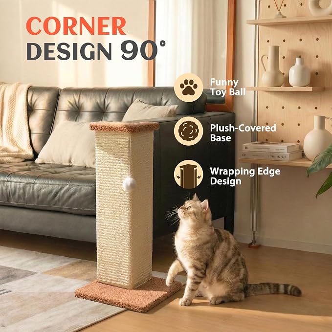 PETKARAY Couch Corner Cat Scratcher, 22.5" Sisal Scratching Post - Image 2