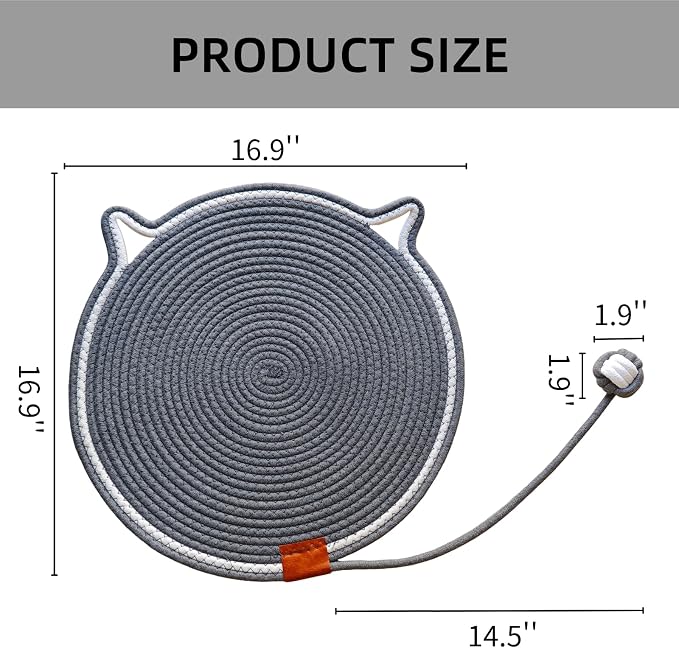 Cat Scratcher Mat, Natural Cotton Rope Cat Scratching Pad, 16.9'' Round Cat - Image 2