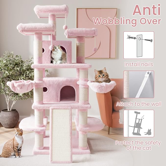 SHA CERLIN 68 Inches Multi-Level Large Cat Tree - Image 6