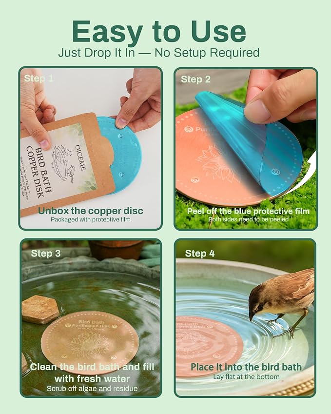 Bird Bath Purification Disk Pure Copper Outside Winter Solar Power Birdbath - Image 6