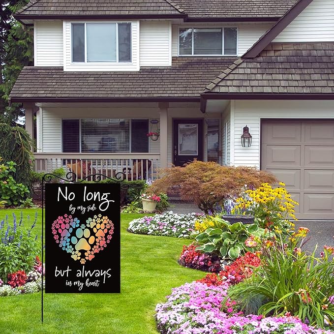 No long by my side but always in my heart Garden Flag, Pet Memorial Garden Flag - Image 3