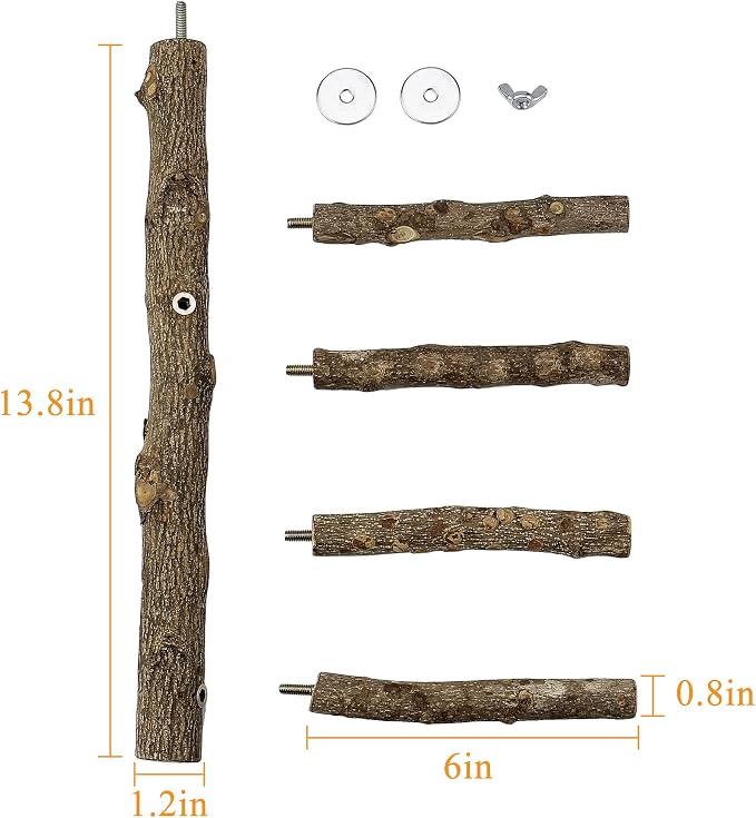 Bird Perch Stand Toy, Natural Wood Parrot Perch Bird Cage Branch Perch - Image 2