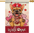 Artofy Welcome Valentines Day French Bulldog Dog Large Decorative House Flag by Artofy