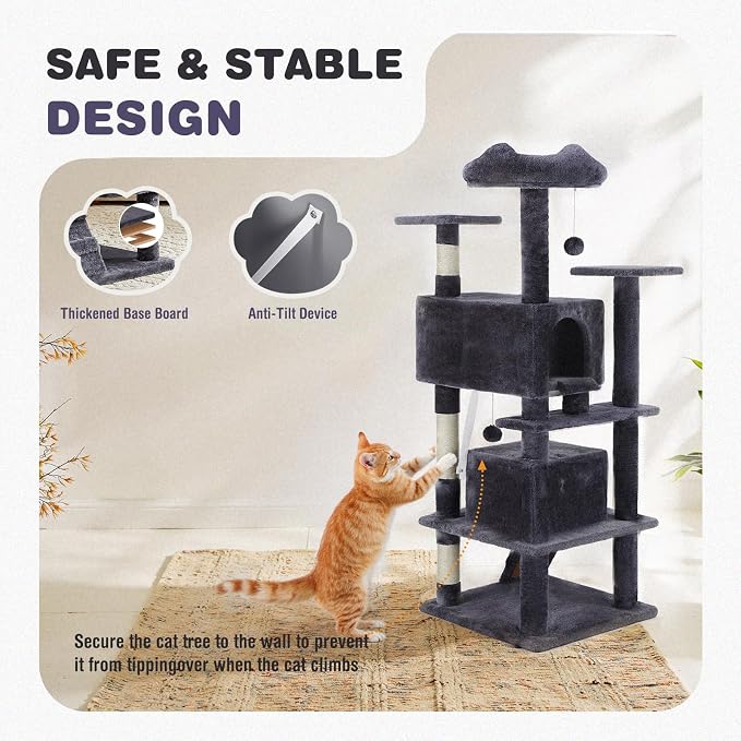 Cat Tree 54 Inch, Sisal Scratching Posts and Climbing Ladder, Pet Play Toy - Image 7