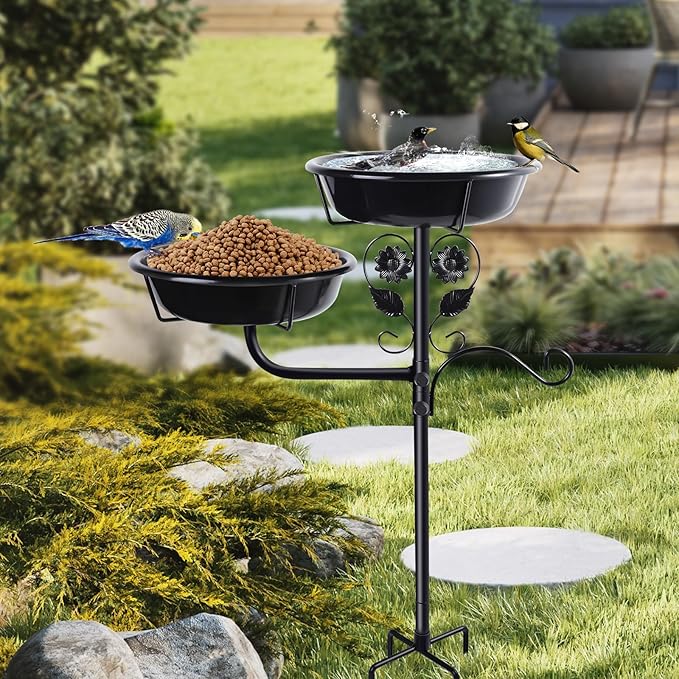 32.7 Inch Metal Bird Bath for Outside, Double Bowls Bird Baths for Outdoors - Image 6
