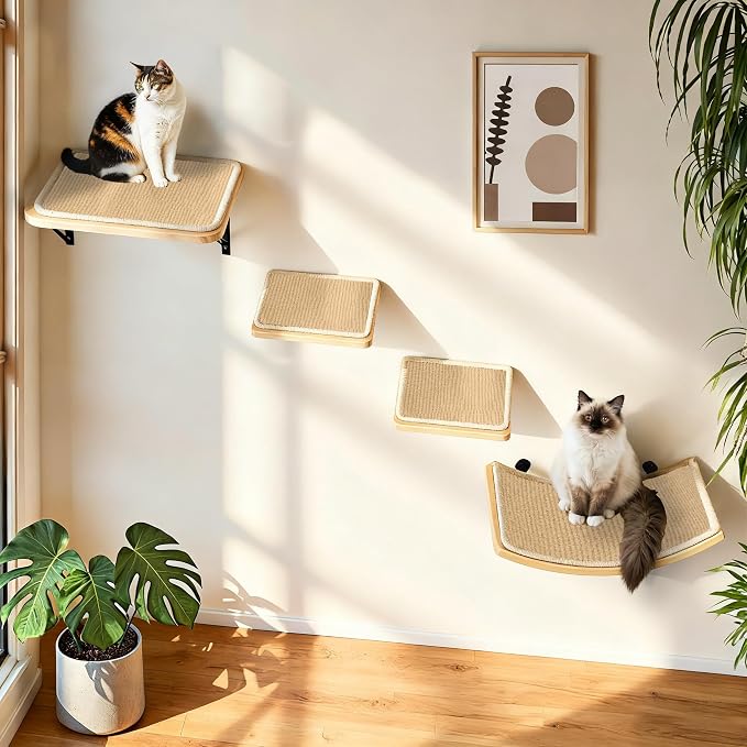 Cat Floating Wall Shelf with Scratching Mat, Support to 30 LBS - Image 4