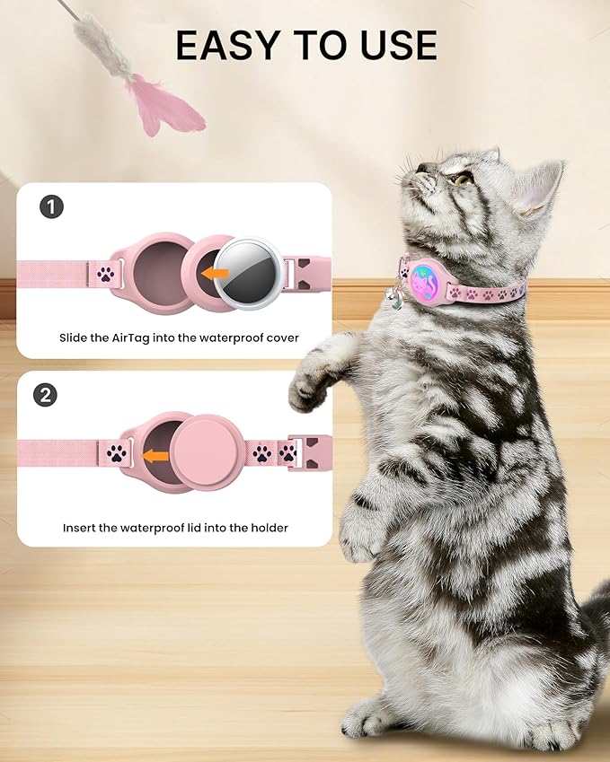 Cat Collar with Airtag Holder, 2 Pack Waterproof Breakaway Kitten Collar - Image 4