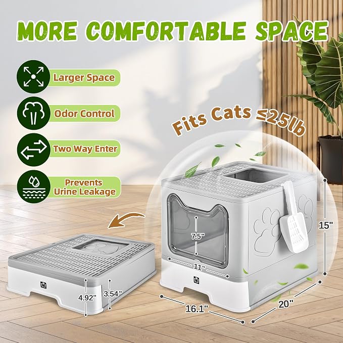 Enclosed Cat Litter Box with Lid Foldable Potty, Drawer Type Extra Large Cover - Image 2