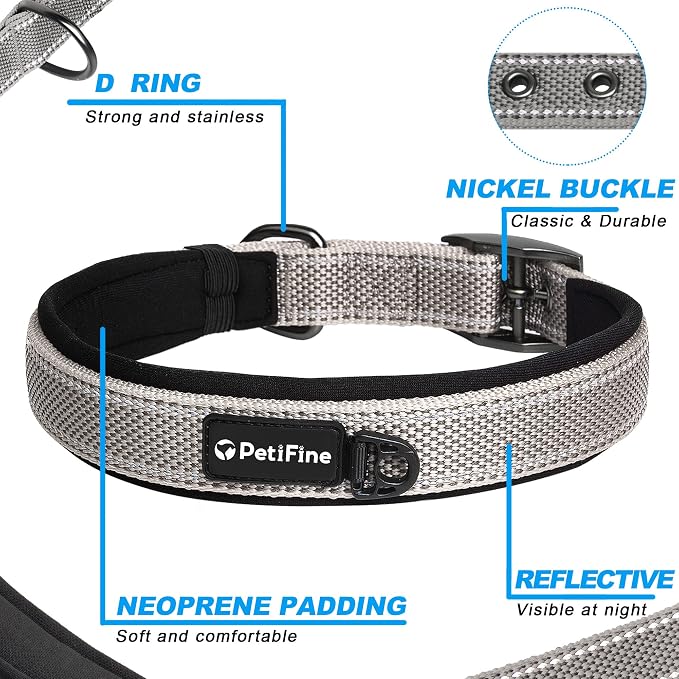 PetiFine Dog Collars for Medium Dogs, Neoprene Padded and Adjustable, - Image 3