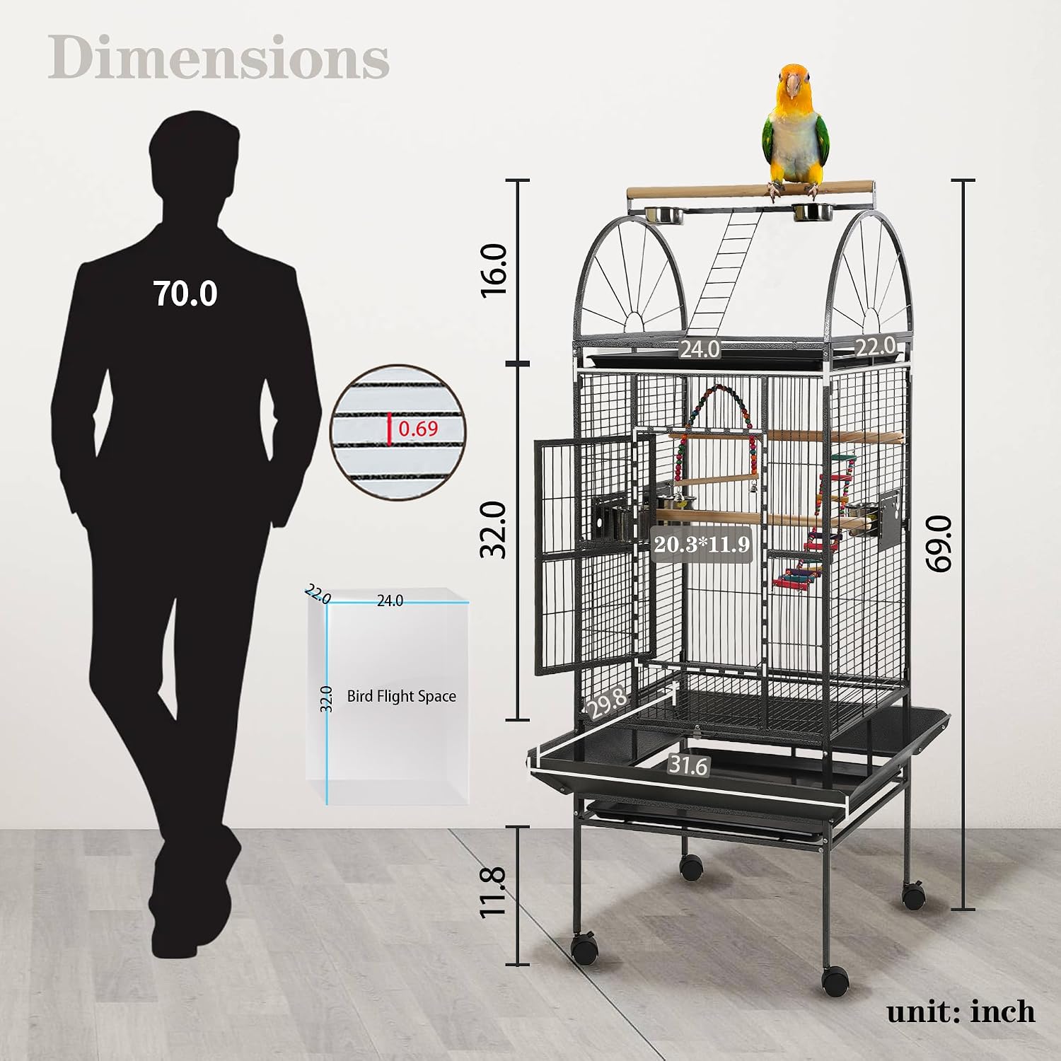 69 Inch Large Bird Flight Cage with Birdcage Cover - GlobalHabitat Supply