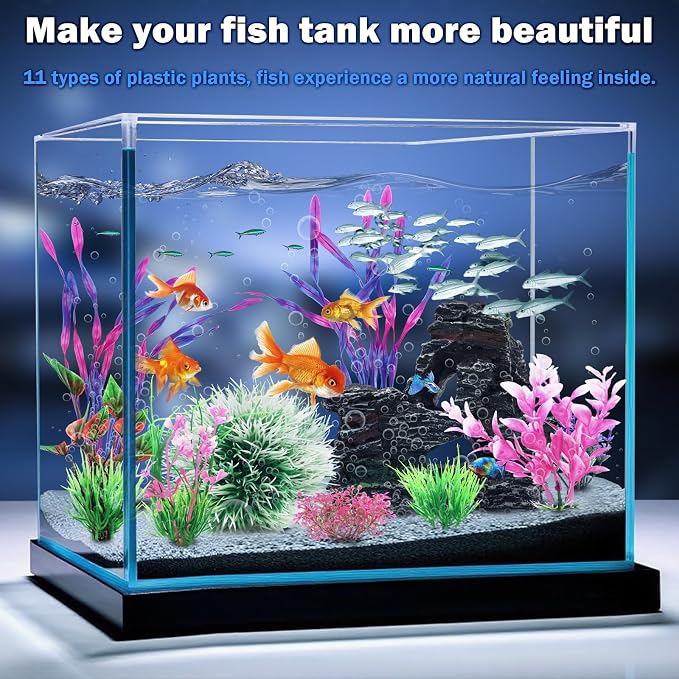 Fish Tank Accessories, Aquarium Fish Tank Plastic Plants and Cave Rock - Image 6