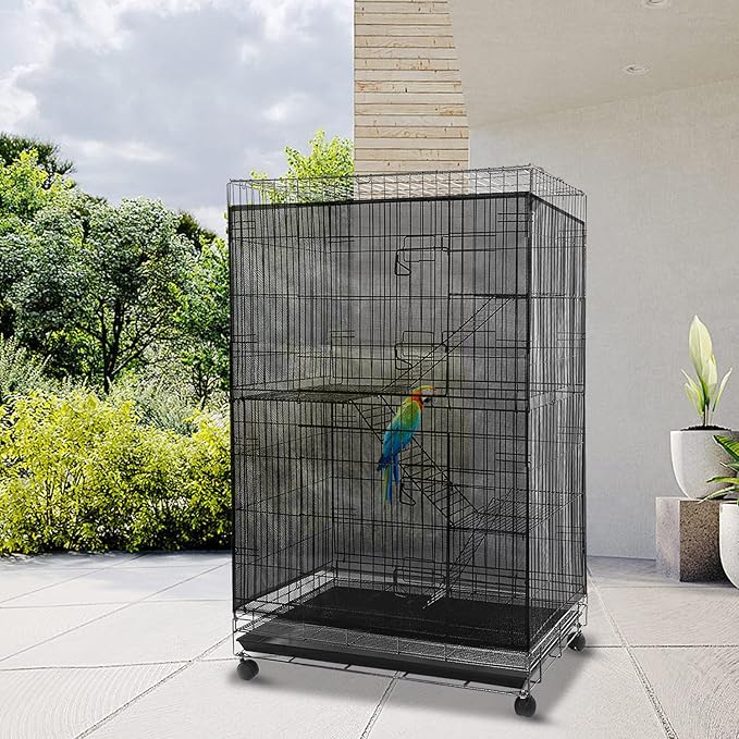 Adjustable Birdcage Seed Feather Catcher Bird Cage Net Cover Soft Skirt Guard - Image 7