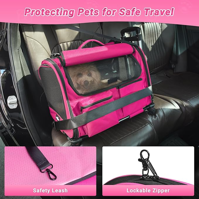 Large Pet Carrier with Wheels, Foldable Rolling Dog Carrier with Big Pocket - Image 5