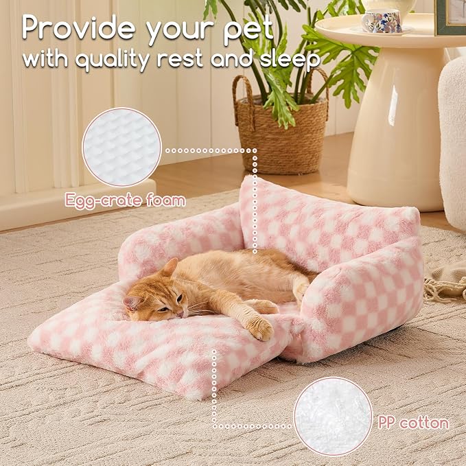 Hollypet Cat Bed Fluffy Plush Mutifuctional Double-Layer Soft Pet Couch - Image 5